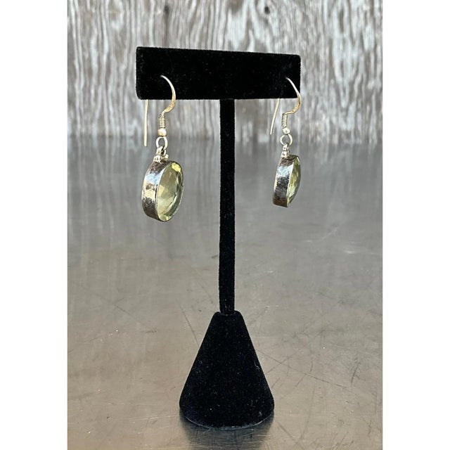 Vintage 925 Silver Drop Earrings With Green Gemstone For Sale - Image 9 of 12