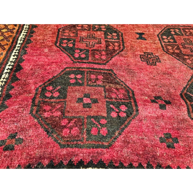 Vintage Afghan Bokhara Area Rug, Hand-Knotted Wool, Allover Geometric Pattern, Plum & Burgundy, 4x5 For Sale - Image 16 of 17