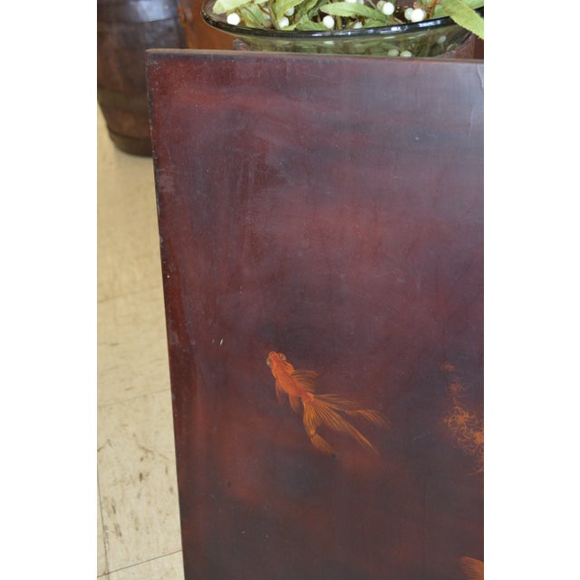 1950's Song Ho Vietnamese Black Lacquer Gold Koi Fish Artwork Painting on Wood For Sale - Image 4 of 18