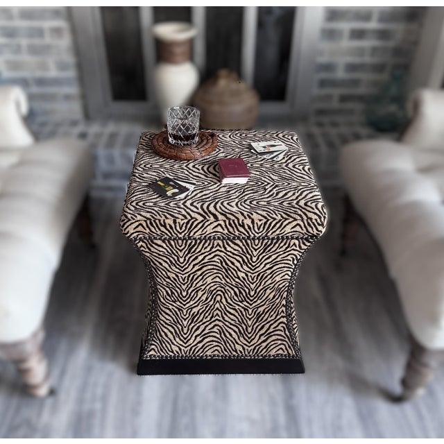 Modern Modern Pair Bernhardt Zebra Jacquard Upholstered Hourglass Ottomans For Sale - Image 3 of 11