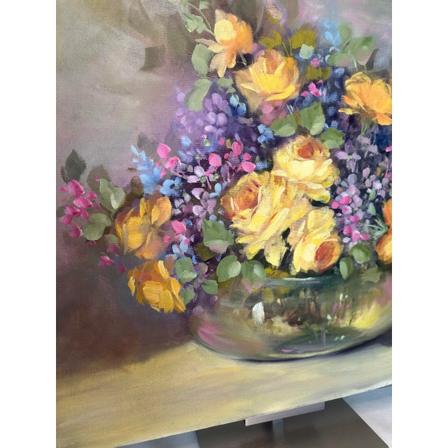 1970s French Impressionist Floral Still Life Original Oil Painting on Canvas For Sale - Image 5 of 10