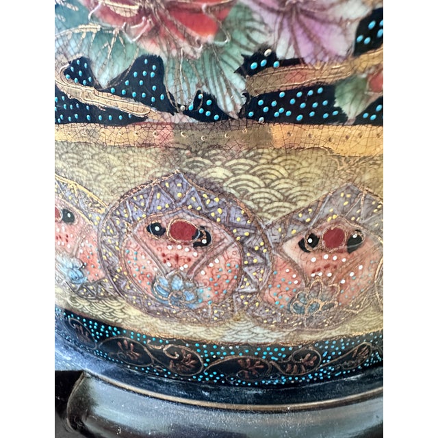 Vintage 36" Chinese "Royal Satsuma" Style Palace Floor Vase With Stand For Sale - Image 6 of 10
