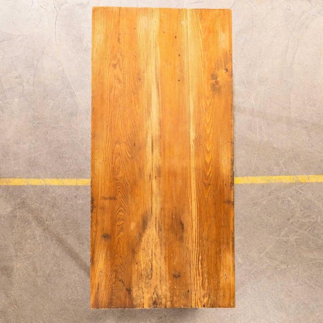 1950’s Scrubbed Top Pitch Pine Dairy Dining Table. Good honest French scrubbed top table. The table is crudely made in...