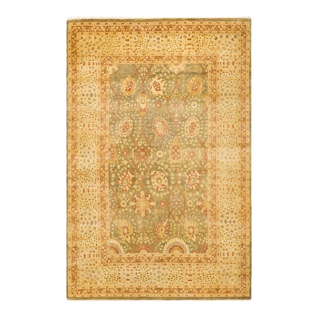 Mogul, One-of-a-Kind Hand-Knotted Area Rug in Green, 6' 3" x 9' 6" For Sale
