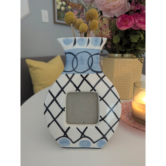 Pop Art Vintage Pop Art Blue and White Grecian Vase Ceramic Picture Frame For Sale - Image 3 of 11