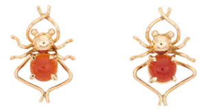 Mid 20th Century Vintage Spider Stud Earrings Amber 14k Yellow Gold Estate Fine Jewelry- 2 Pieces
