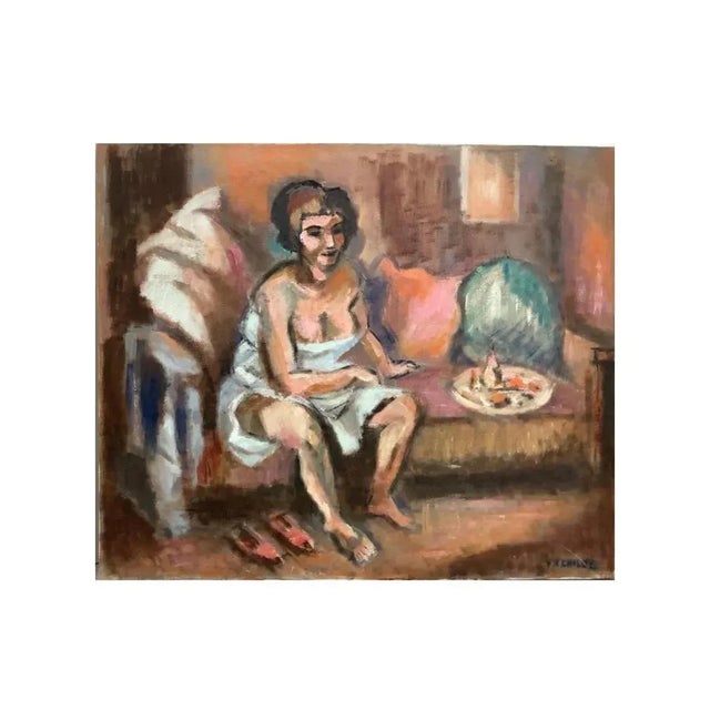 Mid Century Modern Oil Painting on Canvas of Woman Seated, Fredrick Childs, Circa 1960 For Sale In Philadelphia - Image 6 of 6