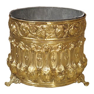 Antique French Polished Brass Repoussé Jardiniere, Circa 1900 For Sale