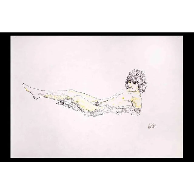 Man lying down is an original drawing on pencil realized by Anthony Roaland in 1980. Hand-signed and dated by the artist...