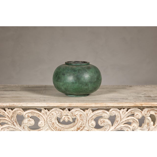 Vintage Bronze Bowl with Generous Rounded Silhouette and Verdigris Patina For Sale - Image 10 of 10
