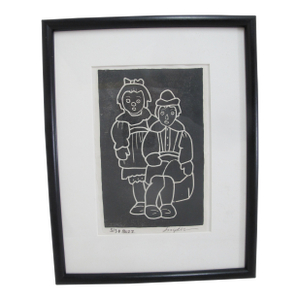 Amanda Snyder Pacific Nw Signed Holiday Sis & Buzz Happy Ny Card Woodblock Print