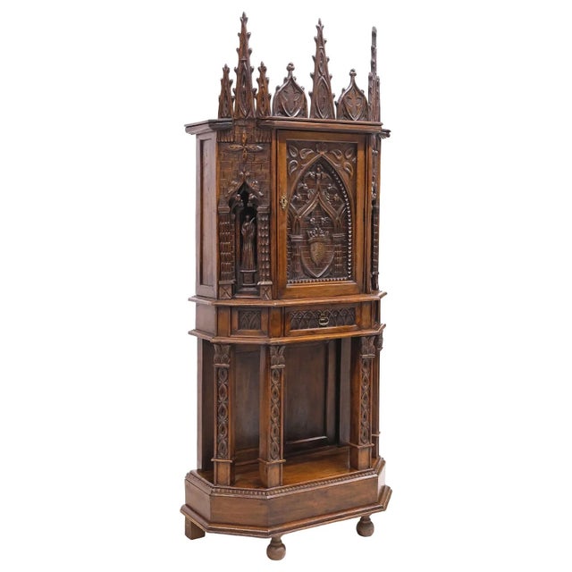 Stunning Antique 1800's French, Gothic Revival, Highly Carved, Oak Credence Cupboard / Cabinet! Cupboard / Cabinet,...