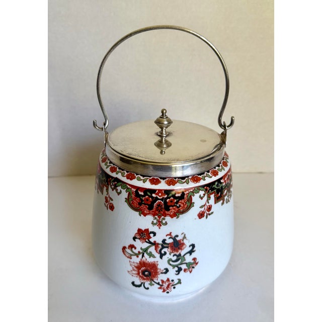 English English H. M & Co. LTD Porcelain and Silverplated Imari Lidded Biscuit Jar For Sale - Image 3 of 11