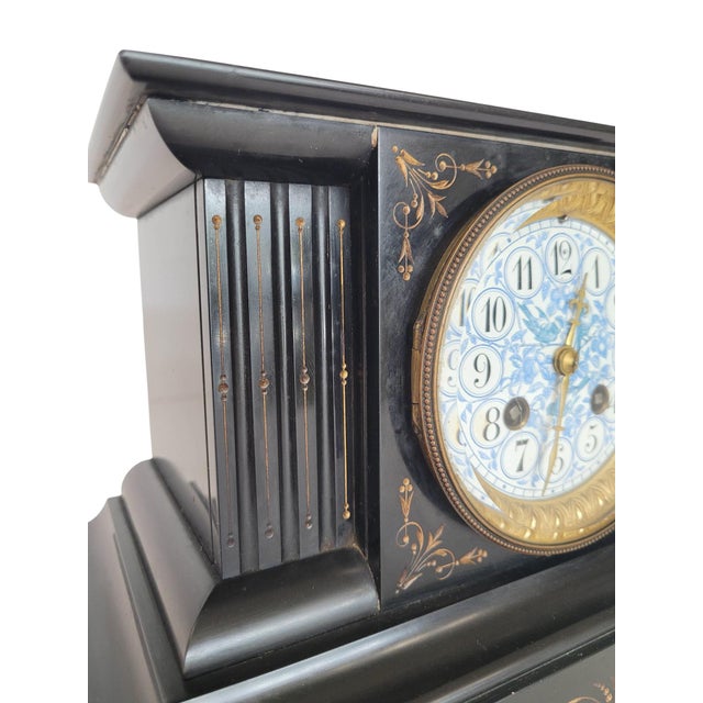 Late 19th-Century French Neo-Grec Black Slate Mantel Clock by Japy Frères For Sale - Image 10 of 16