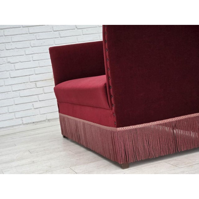 Danish 2-Seater Sofa in Cherry-Red Velour, 1970s For Sale - Image 11 of 17