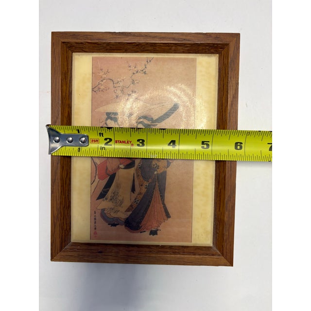 Mid 20th Century Vintage Framed Japanese Ukiyo-E Style Print of Women With Umbrellas in Wood Frame For Sale - Image 5 of 8