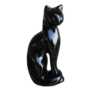 Mid 20th Century Sleek Black Porcelain Siamese Cat Figurine