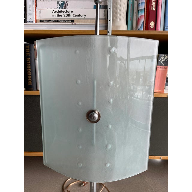 This commanding 34-inch monumental lamp exemplifies the sculptural "High-Tech" movement of the 1980s, merging industrial...