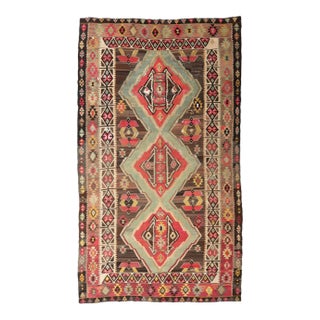 Large Vintage Turkish Kilim Rug - 7`7″ X 14`1″ Ft. For Sale