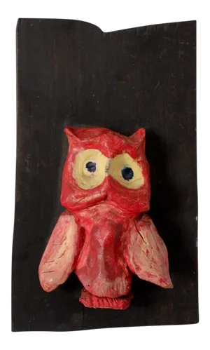 Mid-Century Ceramic and Ebony Owl Art Hanging