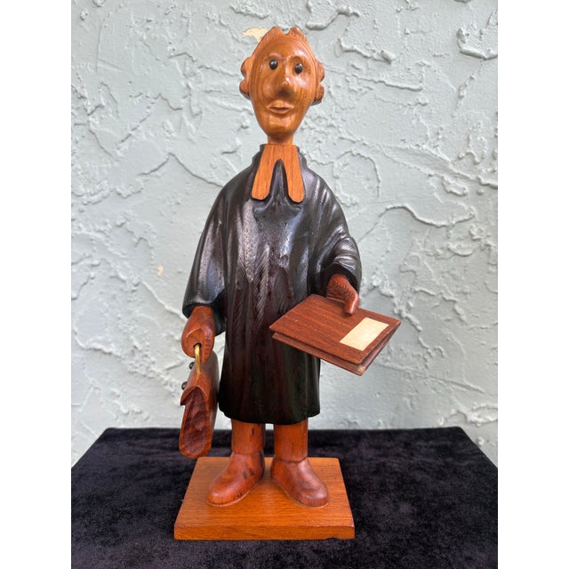 Vintage Italian Hand-Carved Wood Scholar/Lawyer Figure Sculpture by Romer For Sale - Image 4 of 12