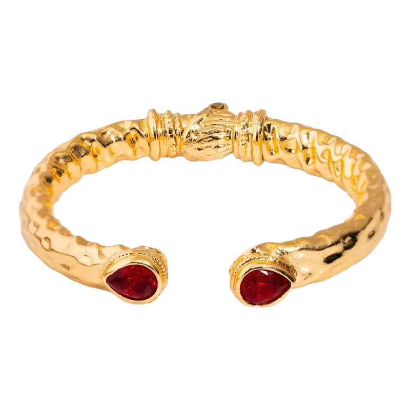 Cleopatra Ruby Stone & Gold Cuff Chunky Bracelet