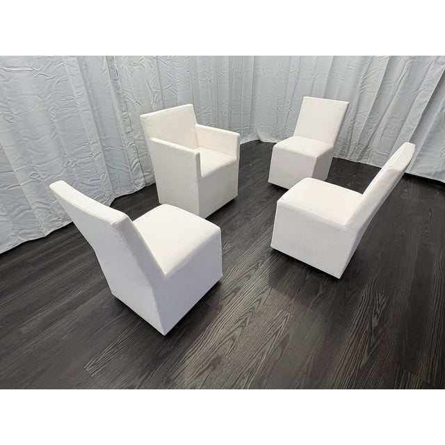 Curated Set of Four Rh Ellison Fabric Dining Chairs Perennials® Performance Textured Linen Weave — White Recessed Caster Bases For Sale - Image 12 of 18