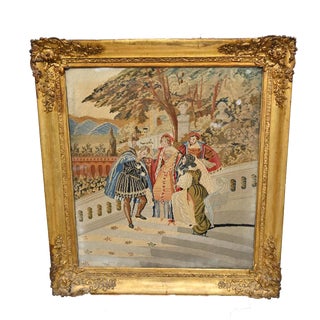 Antique Italian Nobleman Tapestry in Gilt Frame, 1880s For Sale