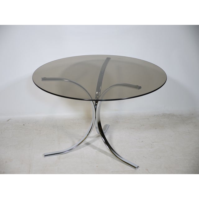 Brown Mid-Century Cantilever Armchair and Coffee Table in Chrome and Smoked Glass, 1970s, Set of 3 For Sale - Image 8 of 12