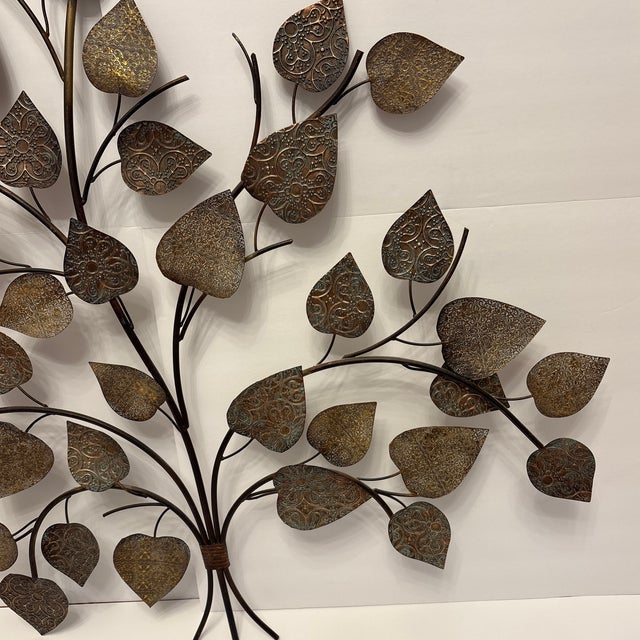 Mid-Century Modern Vintage Deco Metal Leaf Textured Wall Decor For Sale - Image 3 of 11