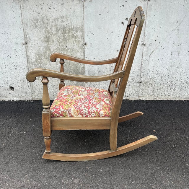 Green Early 20th Century Rocking Chair With Bird & Botanical Upholstery For Sale - Image 8 of 9