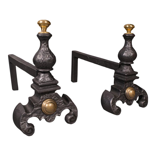 1850s Victorian Pair of Antique English Decorative Fire Rests, Fireside Andiron For Sale
