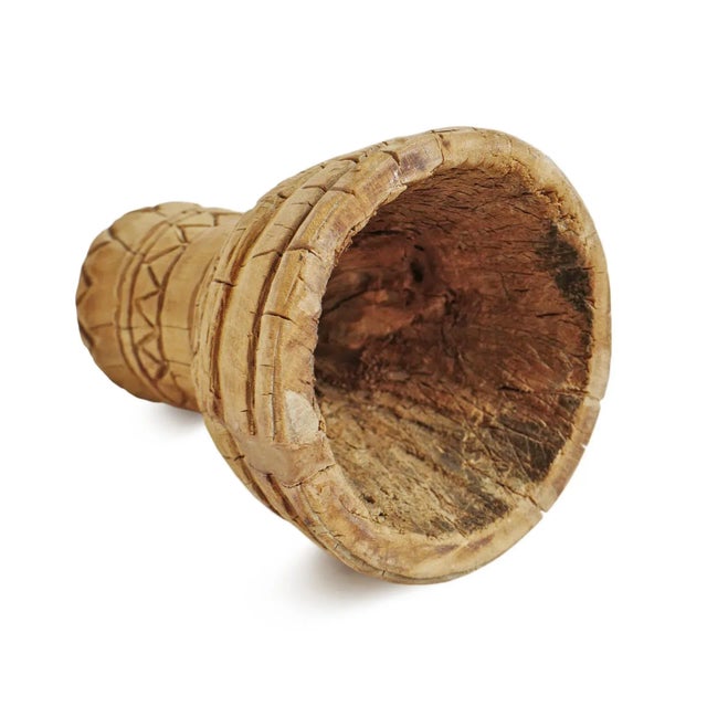 Rustic Vintage Old Wood India Mortar Cup For Sale - Image 3 of 4
