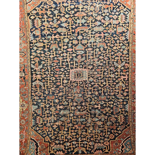 19th Century Persian Heriz Serapi Rug, Hand-Knotted Wool, Allover Geometric Pattern, Blue & Red, 8x11 For Sale - Image 13 of 18