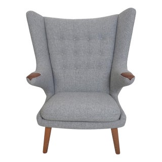 Papa Bear Chair in Grey Hallingdal 130 Fabric by Hans Wegner, 1960s For Sale