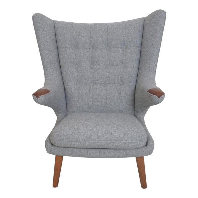 Papa Bear Chair in Grey Hallingdal 130 Fabric by Hans Wegner, 1960s For Sale
