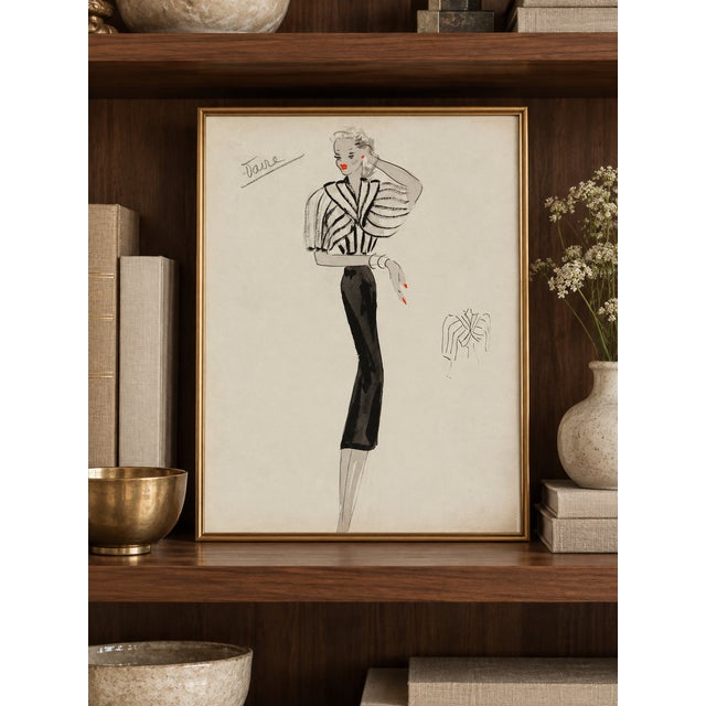 Bunny Williams Home Vintage French Fashion Art Print – Art Deco Woman in White Jacket, 18" X 24" For Sale - Image 4 of 9