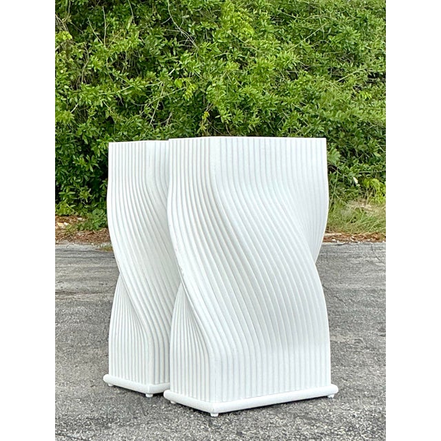 Vintage Coastal Twisted Rattan Dining Table Pedestals - Set of 2 For Sale - Image 4 of 11