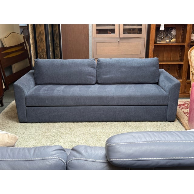 Textile American Leather for Crate & Barrel Queen Bedford Trundle Sleep Sofa, Lake Chenille For Sale - Image 7 of 12