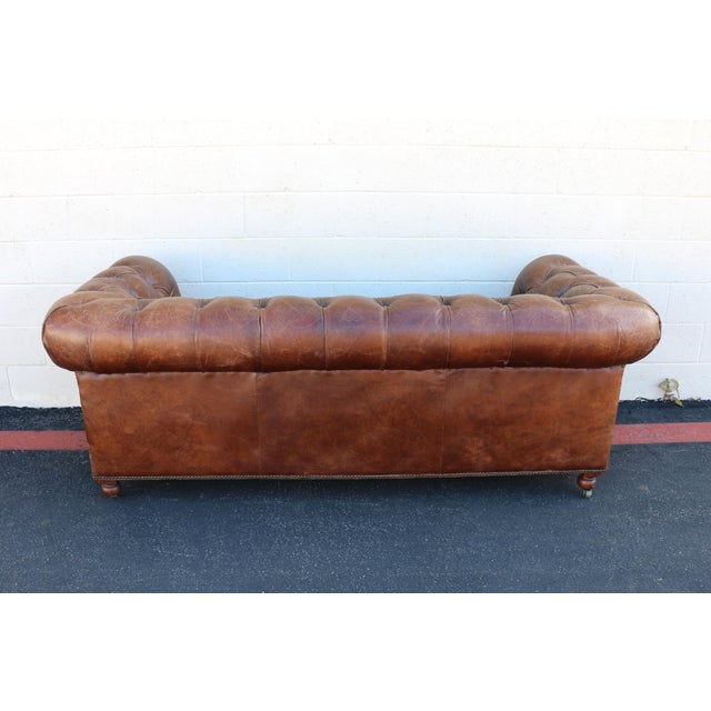 21st Century English Chesterfield Sofa by Restoration Hardware in Aged Brown Leather For Sale - Image 14 of 18