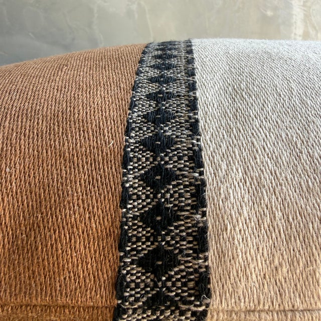 Belgian Linen Euro Pillow in Havane Brown Black and Oat Cover For Sale - Image 4 of 7