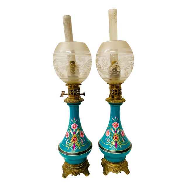 Napoleon III Polychrome Porcelain Lamps, 1800s, Set of 2 For Sale