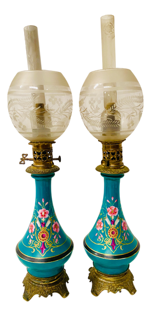 Napoleon III Polychrome Porcelain Lamps, 1800s, Set of 2