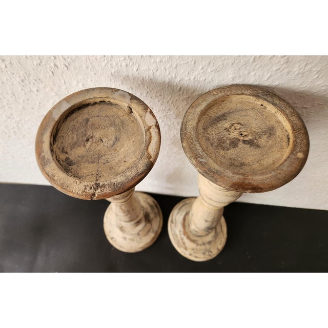 Antique Country House Shabby Chic Wooden Candleholders for Pillar Candles, France, 1950s For Sale - Image 11 of 18