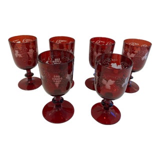 Late 19th Century Antique Bohemian Wine Glasses - Set of 6 For Sale