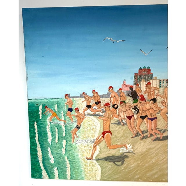 “Swim for Life, Miami Beach” Figurative Oil Painting by Eduardo Lluria Miralles For Sale - Image 10 of 15