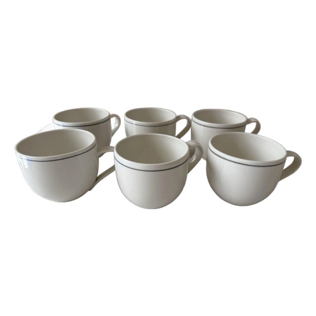 John Julian Simple Porcelain Mugs With Grey Line, Made in England- Set of 6 For Sale