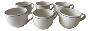 John Julian Simple Porcelain Mugs With Grey Line, Made in England- Set of 6