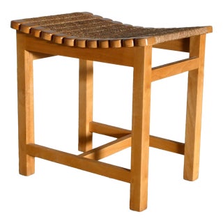 Vintage Wooden and Rope Stool, 1970s For Sale