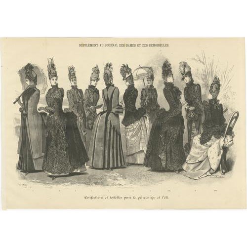 Journal des Dames et des Demoiselles, Panoramic Couture Study, 1887, Paper For Sale